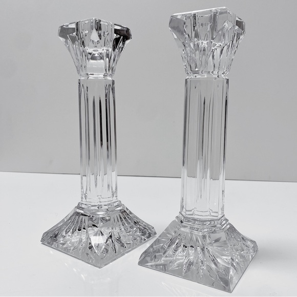Waterford 8” Column Hand Crafted Fine Crystal Candlestick Pair - Picture 4 of 11